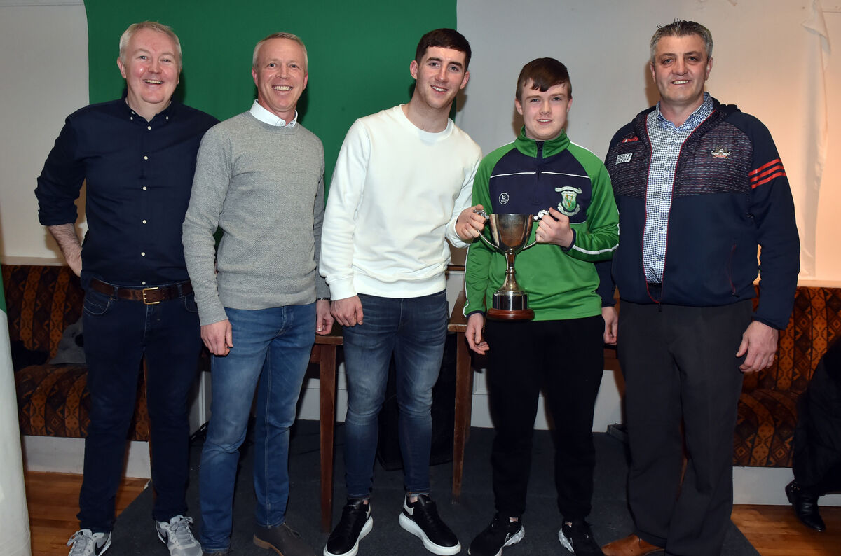 St Vincent's GAA club under 15 team county hurling champions at the medal presentation, captain Dylan Peelo with Blake Murphy, Cork senior footballer and coaches Jason Daly, Wayne Murphy and Derek Mulcahy . Picture: Eddie O'Hare St Vincent's GAA club under 15 team county hurling champions at the medal presentation, captain Dylan Peelo with Blake Murphy, Cork senior footballer and coaches Jason Daly, Wayne Murphy and Derek Mulcahy . Picture: Eddie O'Hare