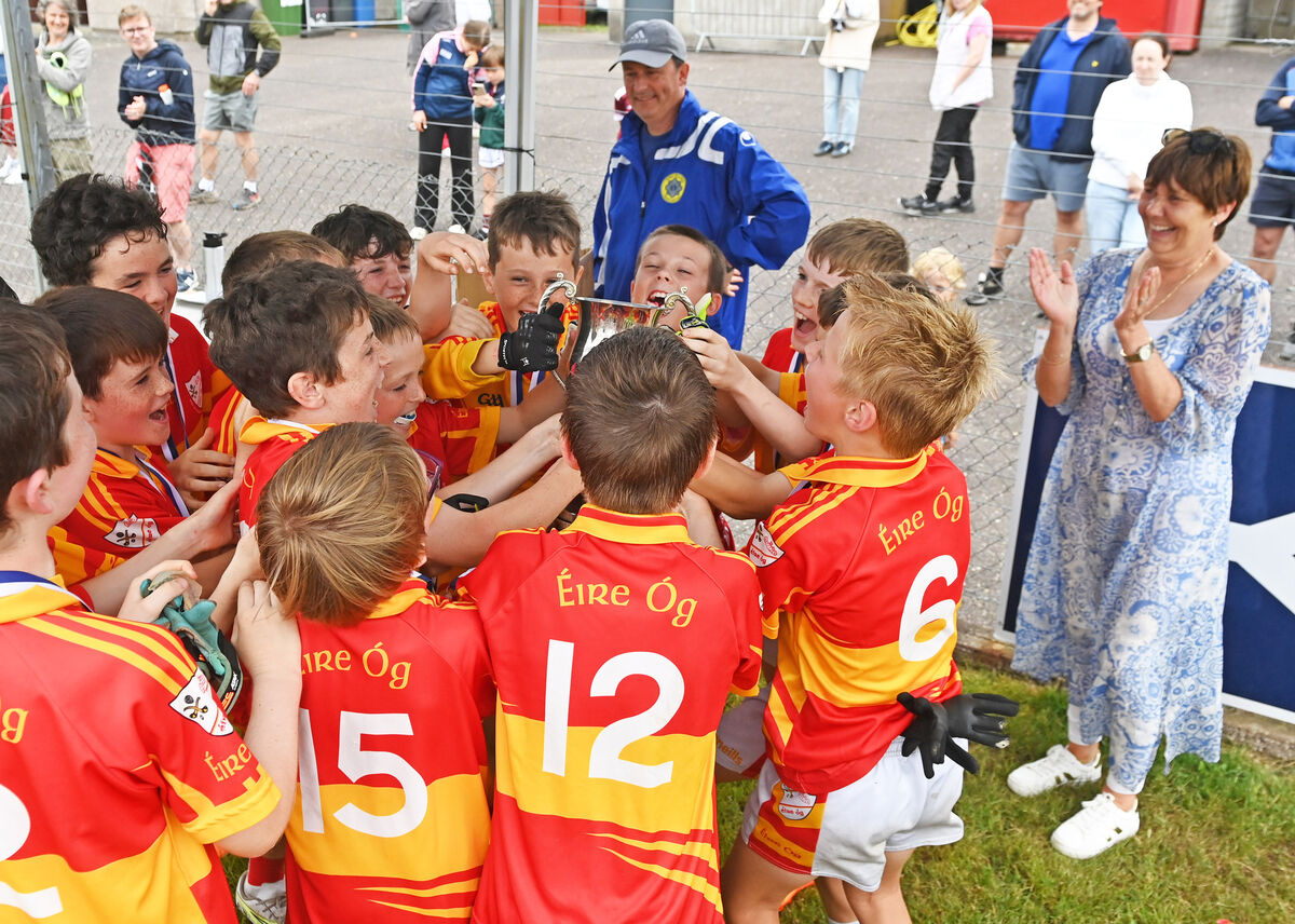 Captain Conor Moran celebrates with his teammates after Ann Kerins presented the trophy. Picture: Eddie O'Hare Captain Conor Moran celebrates with his teammates after Ann Kerins presented the trophy. Picture: Eddie O'Hare