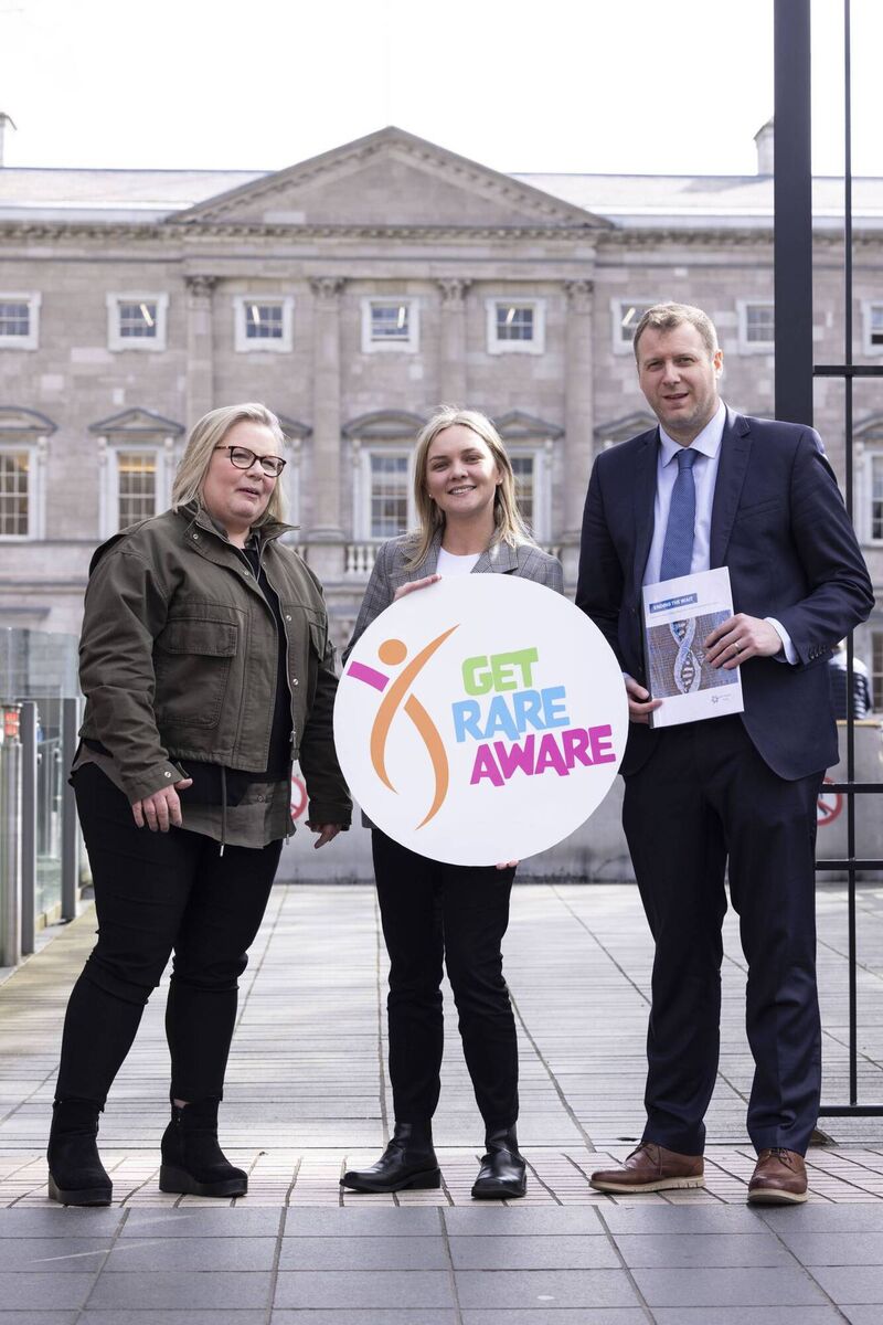The Get Rare Aware campaign is urging politicians to take action on Ireland’s under-resourced genetic services. Pictured are Vicky McGrath, CEO of Rare Diseases Ireland, Nancy O’Neill, a person with cystic fibrosis, Pádraig O’Sullivan, TD. Picture by Shane O'Neill, Coalesce. 