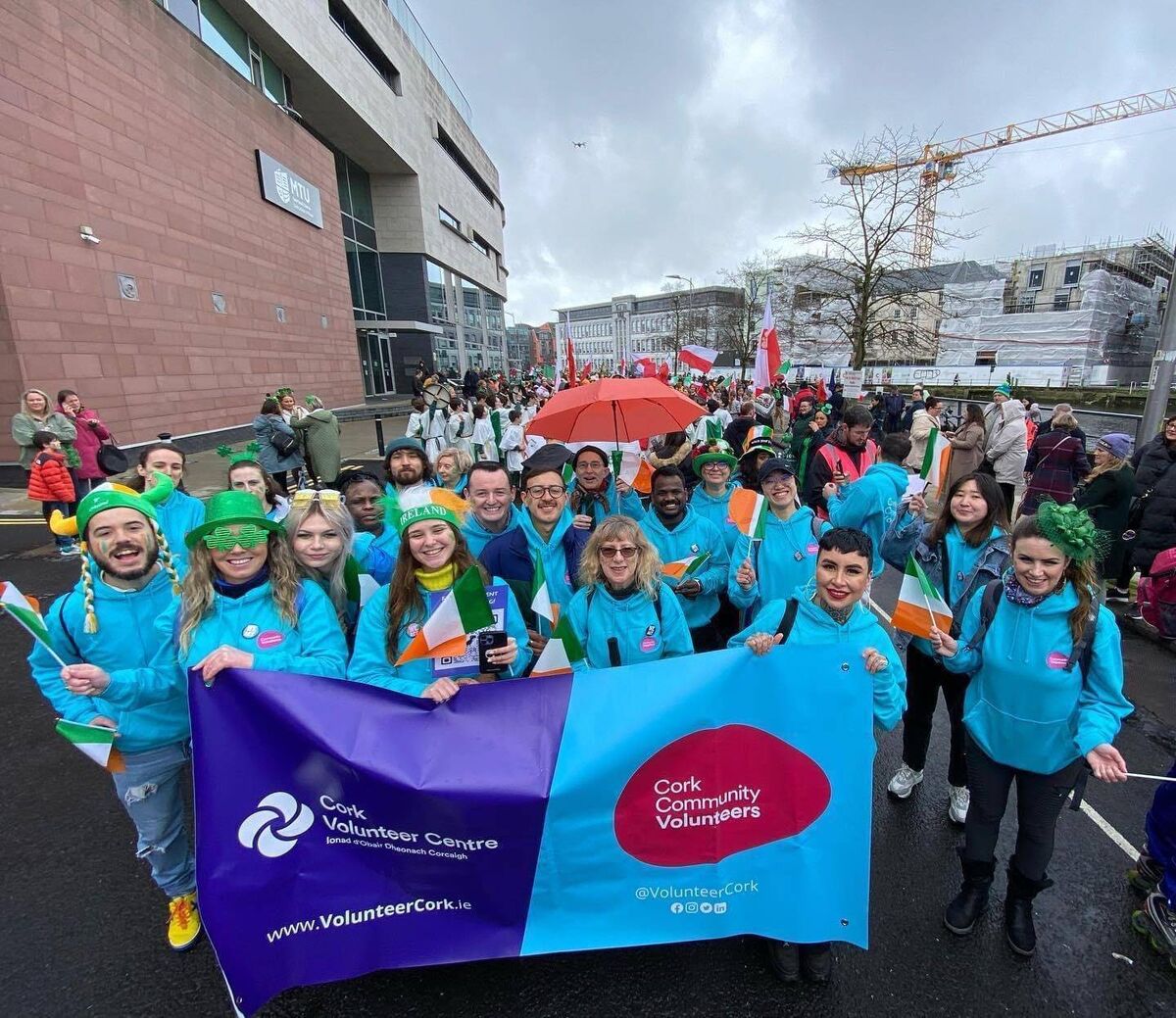 Iryna Horbachova who volunteers with Cork Volunteer Centre, with fellow volunteers at the St Patrick's Day parade.