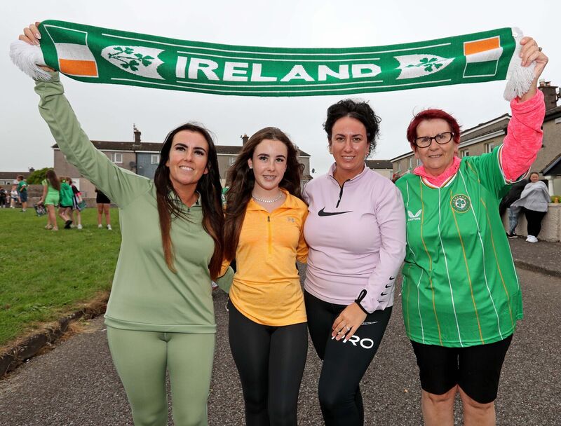  Leeann and Ellie Kenny, Laura O'Neill, Mary Buckley at Denise O'Sullivan World Cup send-off, at her home in Courtown Drive, Knocknaheeny, Cork. Picture: Jim Coughlan