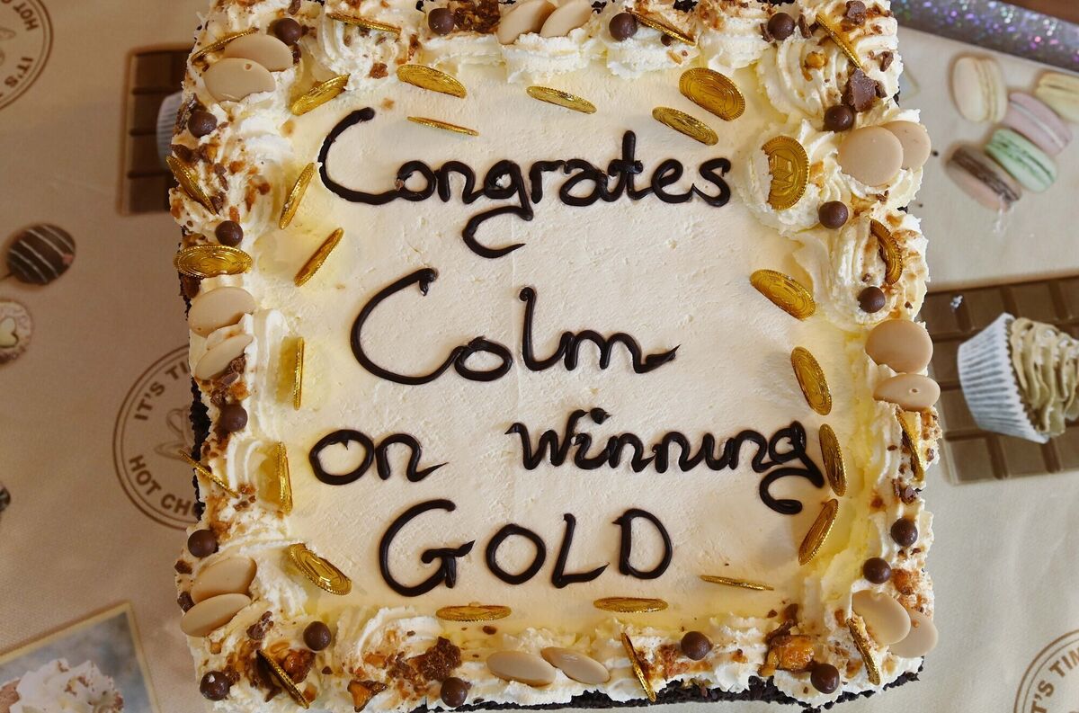 The cake which was made for Colm Monahan, a member of the staff at Chapel Gate Café, Ballincollig, run by the Brothers of Charity, during a celebration in his honour in the café on his return with a men's singles gold medal for badminton at the Special Olympics World Games.