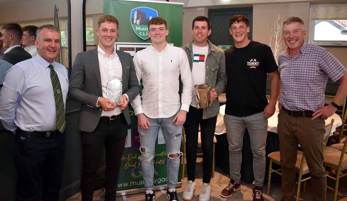 Jack Murphy (second from left) winner of the Muskerry GAA/EPH Controls award for June was joined by Eire Og GAA members, Diarmuid Kirwan, Hugh Murphy, Gerome Kelleher, Colm O'Callaghan and Con Nagle at the presentation function held at Lee Valley Golf Club. Picture: Mike English