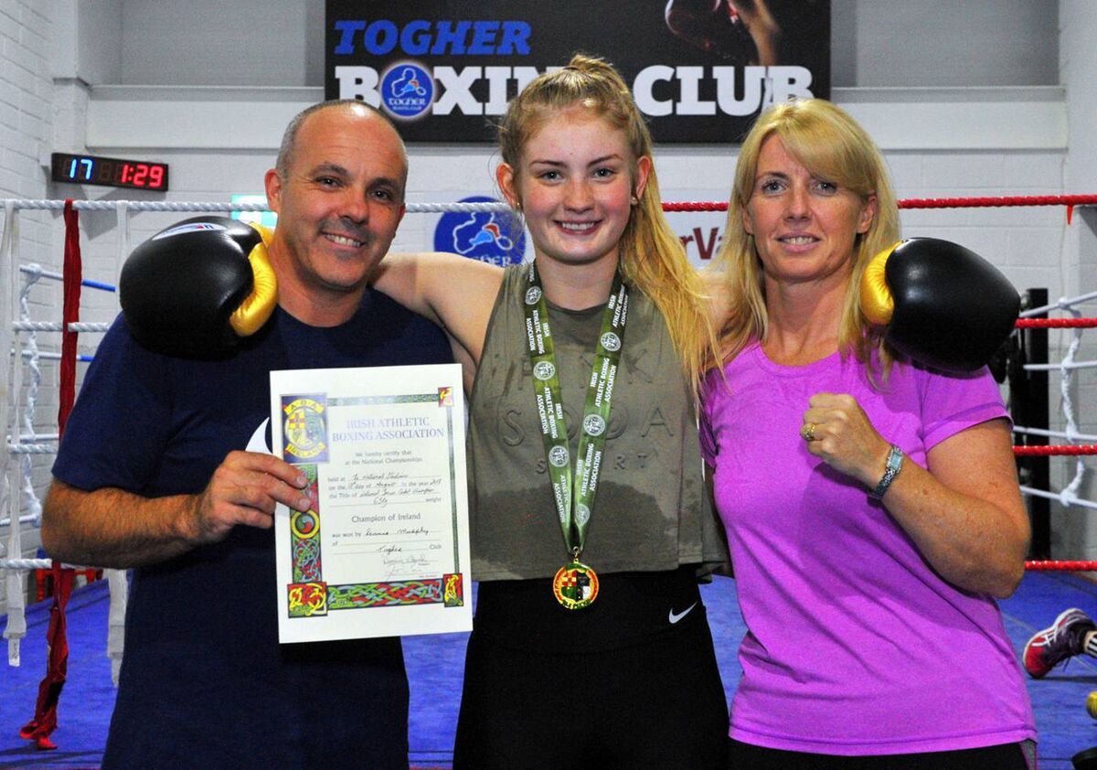 Togher BC Training - Leanne Murphy of Togher BC, who claimed her second National Title of the year, pictured with her coaches Shane and Louise Forde at her return to training this week. Picture: Doug Minihane. Togher BC Training - Leanne Murphy of Togher BC, who claimed her second National Title of the year, pictured with her coaches Shane and Louise Forde at her return to training this week. Picture: Doug Minihane.
