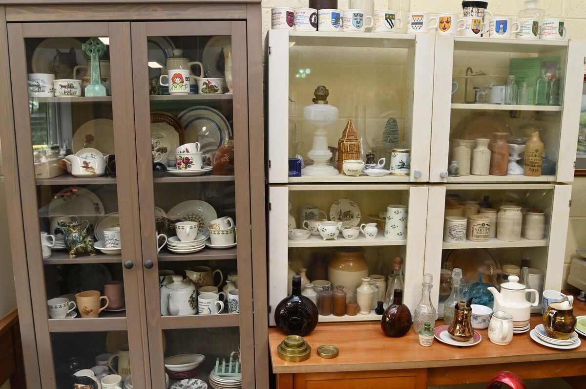 Some Carrigaline pottery and recovered items in the museum section in Carrigaline Men's Shed.