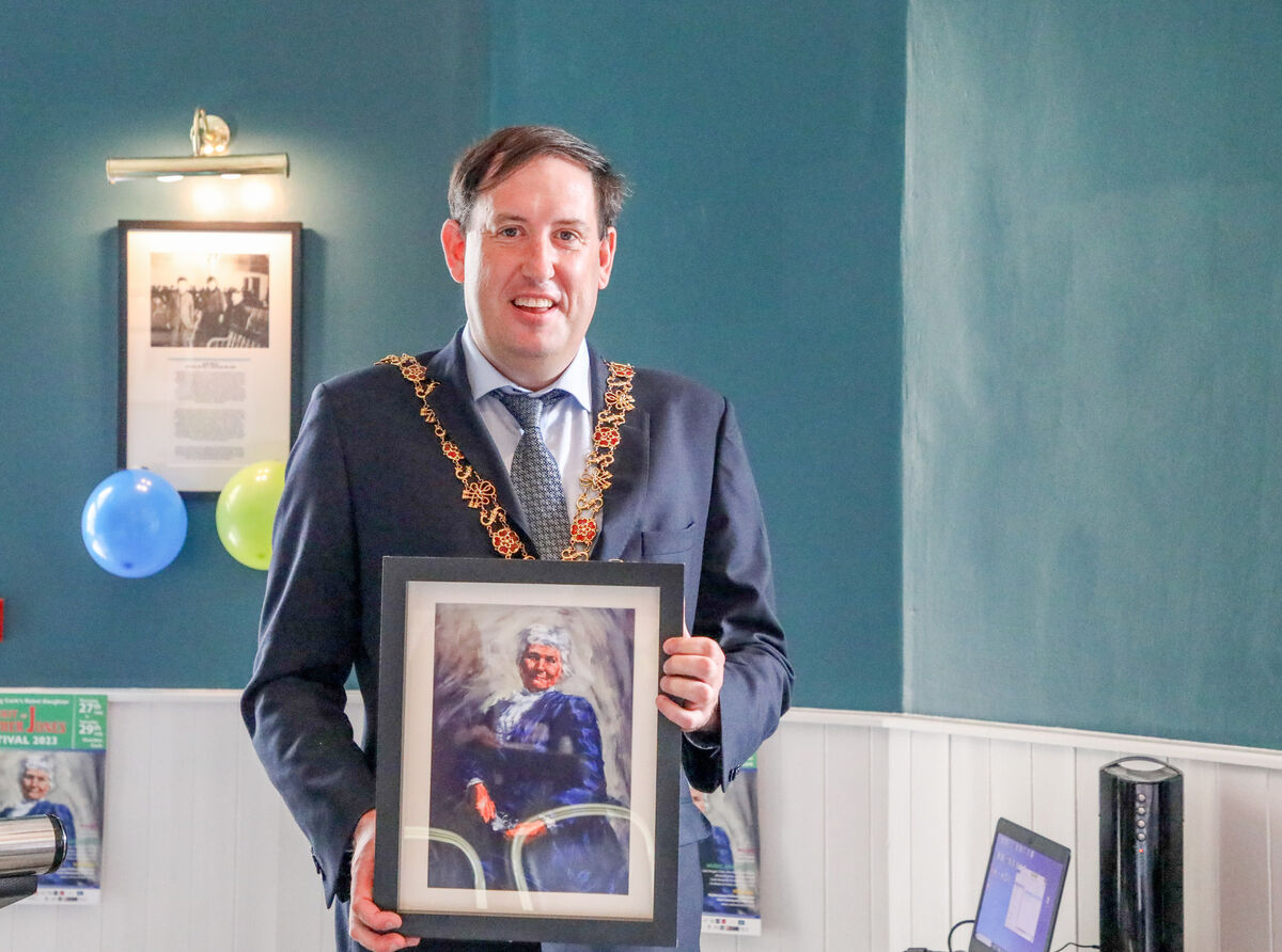 Lord Mayor of Cork, Cllr Kieran McCarthy with a presentation he received at the launch of The Spirit of Mother Jones Festival 2023 by the Lord Mayor of Cork Cllr Kieran McCarthy at the Maldron Hotel, Shandon, Cork. - Picture: David Creedon