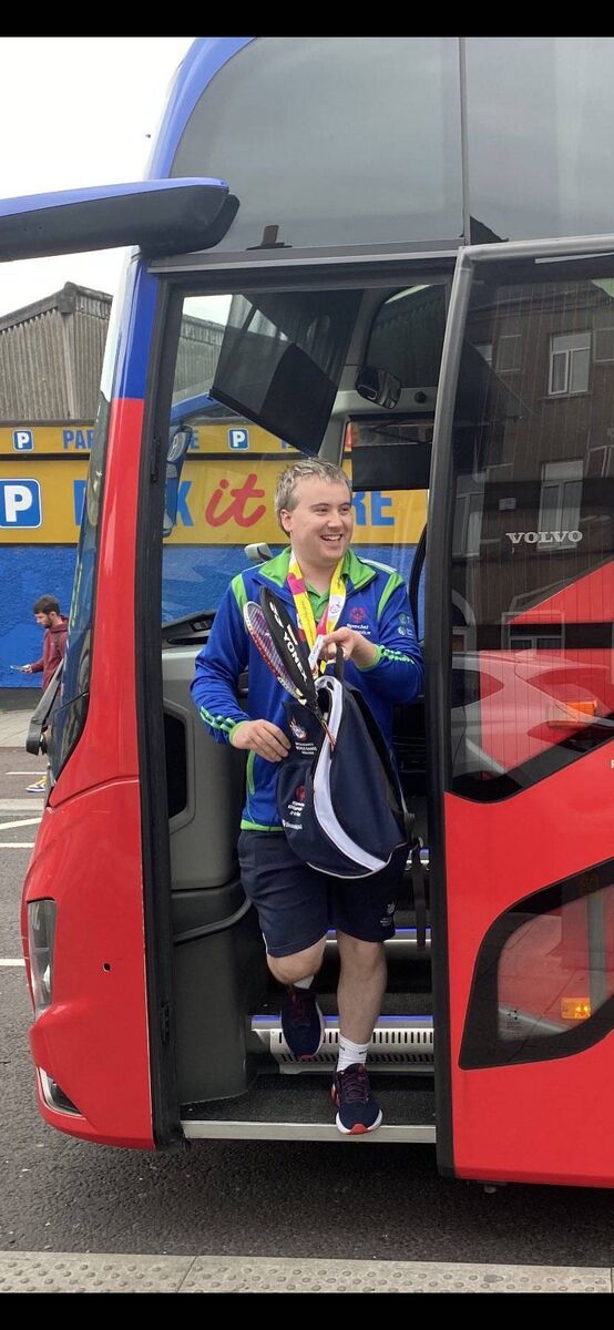 A very happy Colm Monahan after he arrived home after winning a Badminton Gold medal at the Special Olympics World Games in Berlin recently.  A very happy Colm Monahan after he arrived home after winning a Badminton Gold medal at the Special Olympics World Games in Berlin recently.