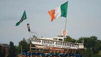 Irish flag and poster of Taoiseach Leo Varadkar placed on loyalist bonfire