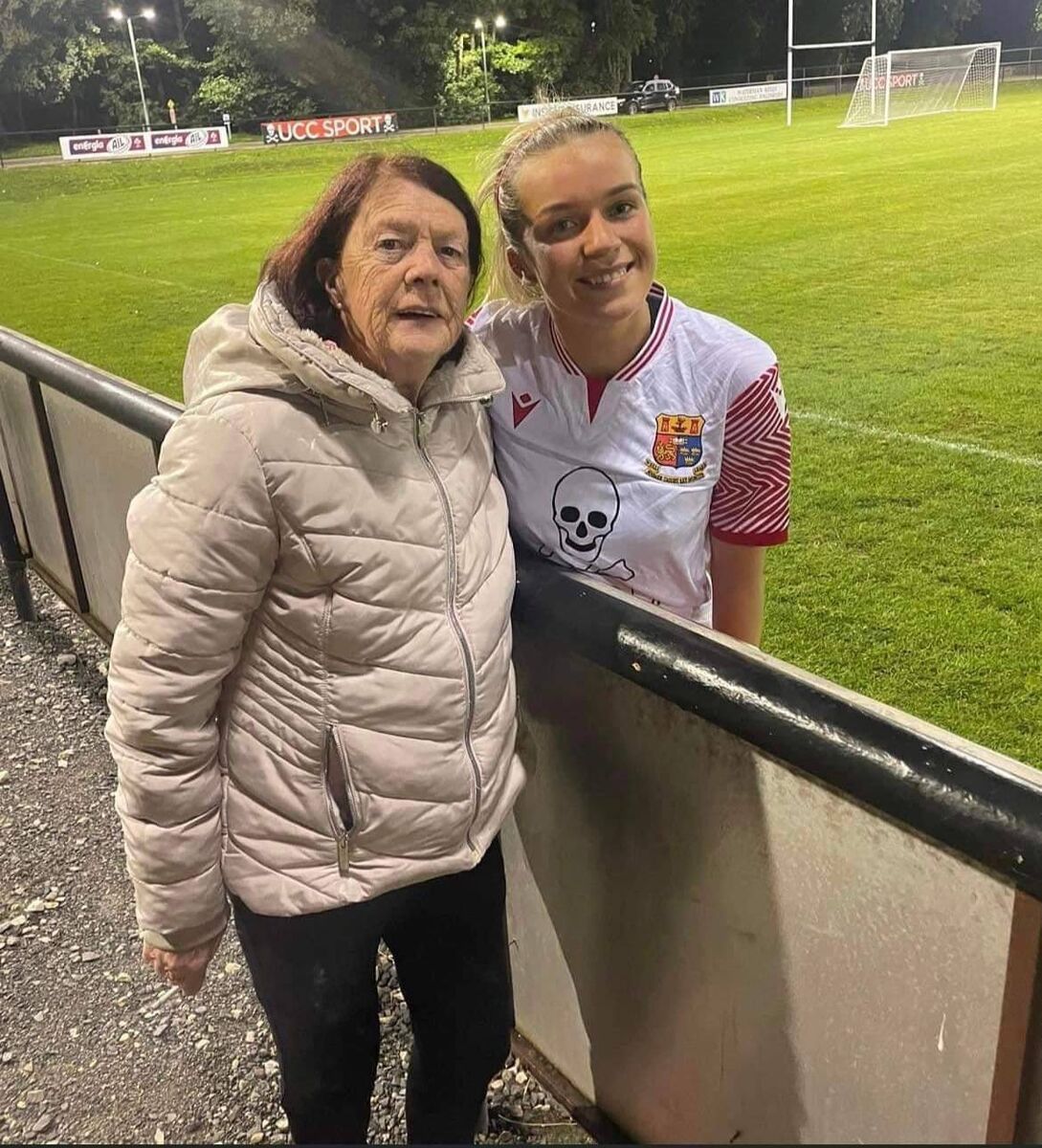 Jesse Mendez with her most loyal supporter, her gran Barbara after a UCC game. Jesse Mendez with her most loyal supporter, her gran Barbara after a UCC game.