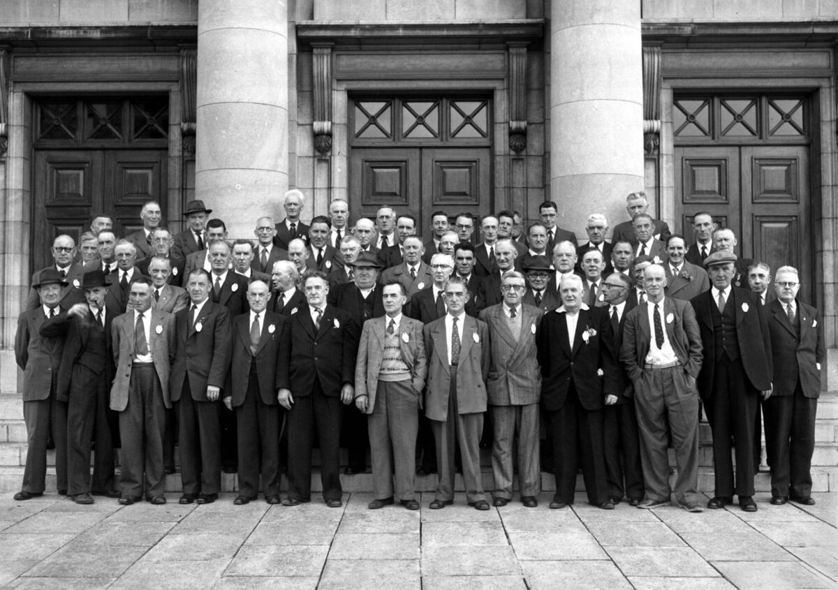 Members of the Cork brigades of the Irish Republican Army who were interned by the British at Spike Island prison during the War of Independence, pictured at a reception at Cork City Hall in1956.