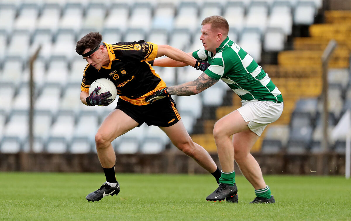  John Daly, Lismire, takes on Cillian Lynch, Ballinacurra. Picture: Jim Coughlan