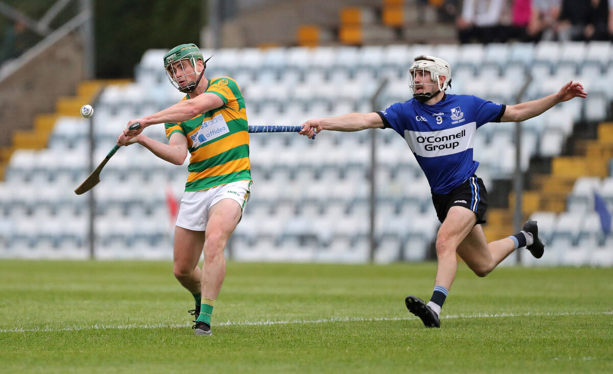  Cathal Cormack, Blackrock, clears from Killian Murphy, Sarsfields, in the RedFM Hurling League final recently. Picture: Jim Coughlan.