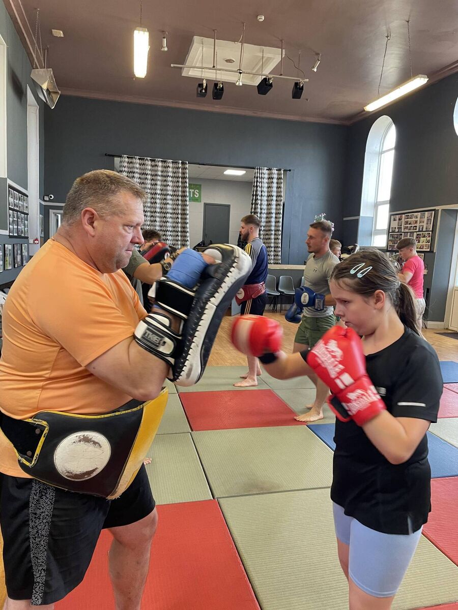 Young Maria Gligor in action working out with her father Flavis at the Siam Warriors gym at the Rocks Steps in Blarney Street recently. Young Maria Gligor in action working out with her father Flavis at the Siam Warriors gym at the Rocks Steps in Blarney Street recently.