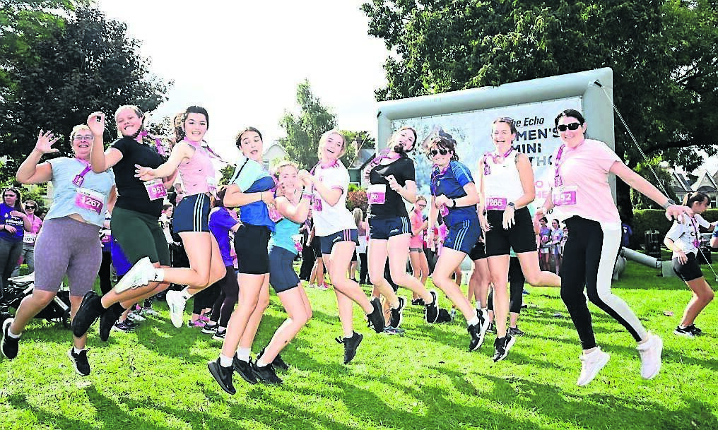Pupils from Coláiste Pobail Bheanntraí, Bantry, with parents and staff jumping for joy at the finish of The Echo Women’s Mini Marathon last September. Picture: Larry Cummins Pupils from Coláiste Pobail Bheanntraí, Bantry, with parents and staff jumping for joy at the finish of The Echo Women’s Mini Marathon last September. Picture: Larry Cummins