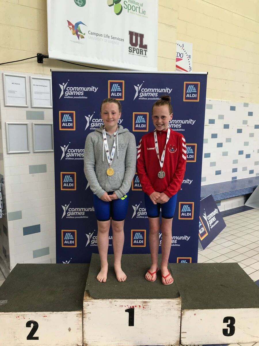 Medallists at the Aldi Community GamesL Lauren Farr, Gold at 50m Backstroke and Isabel Kidney, Silver at 50m Breaststroke. Picture: Mags O'Connell