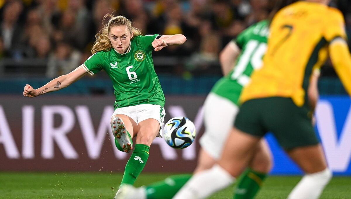  Megan Connolly of Republic of Ireland takes a free-kick late on in the FIFA Women's World Cup 2023 Group B match against Australia and Republic of Ireland at Stadium Australia in Sydney. Picture: Stephen McCarthy/Sportsfile