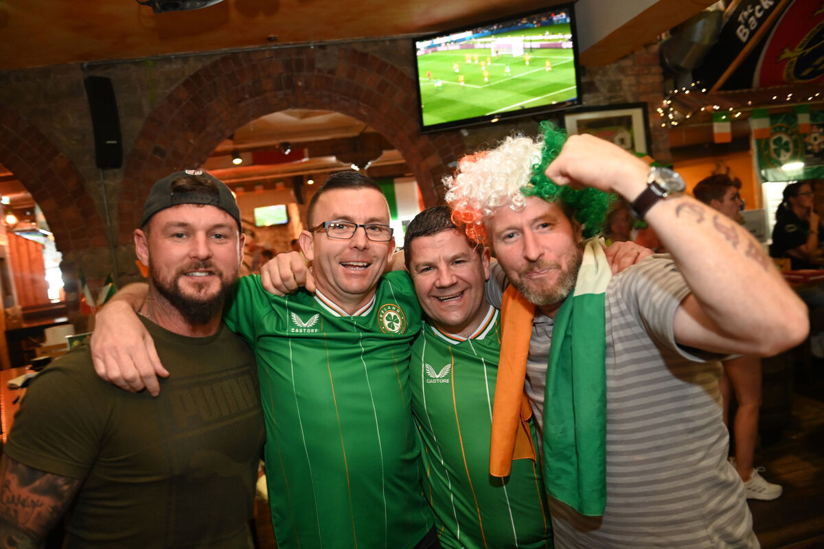 Eric Shinkwin, Mark O'Sullivan (brother of Denise) Gavin O'Sullivan, (cousin) and Pa Connors watching the game at the Woolshed Bar & Grill Cork. Family and friends of Denise O'Sullivan gathered to watch the FIFA Women's Worlc Cup game Ireland vs Australia at The Woolshed Bar & Grill on Thursday morning. Pic: Larry Cummins Eric Shinkwin, Mark O'Sullivan (brother of Denise) Gavin O'Sullivan, (cousin) and Pa Connors watching the game at the Woolshed Bar & Grill Cork. Family and friends of Denise O'Sullivan gathered to watch the FIFA Women's Worlc Cup game Ireland vs Australia at The Woolshed Bar & Grill on Thursday morning. Pic: Larry Cummins
