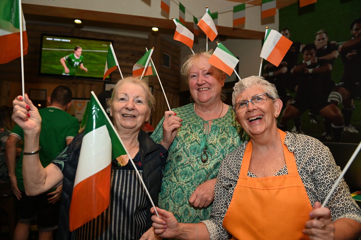 Patsy McCarthy, Caitriona Twomey and Olive Morris of Cork Penny Dinners watching the game at the Woolshed Bar & Grill Cork. Family and friends of Denise O'Sullivan gathered to watch the FIFA Women's Worlc Cup game Ireland vs Australia at The Woolshed Bar & Grill on Thursday morning. Pic: Larry Cummins Patsy McCarthy, Caitriona Twomey and Olive Morris of Cork Penny Dinners watching the game at the Woolshed Bar & Grill Cork. Family and friends of Denise O'Sullivan gathered to watch the FIFA Women's Worlc Cup game Ireland vs Australia at The Woolshed Bar & Grill on Thursday morning. Pic: Larry Cummins