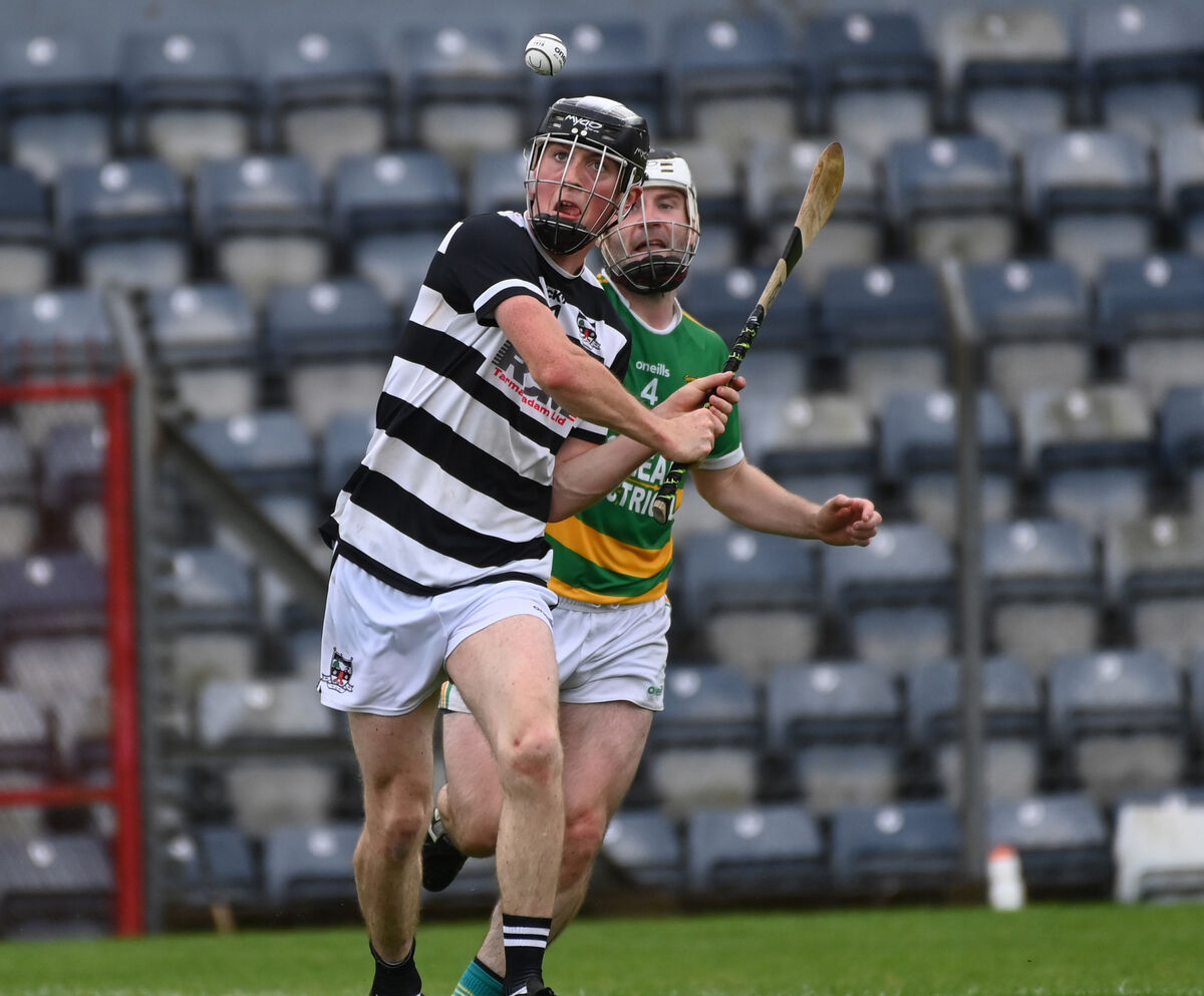 22nd July 2023 St. Oliver Plunkett's Michae Collins shoots from Ballyclough's Sean Walsh during the Co Op Superstores Cork junior 'B' hurling championship final Pairc Ui Rinn Picture; Eddie O'Hare 22nd July 2023 St. Oliver Plunkett's Michae Collins shoots from Ballyclough's Sean Walsh during the Co Op Superstores Cork junior 'B' hurling championship final Pairc Ui Rinn Picture; Eddie O'Hare