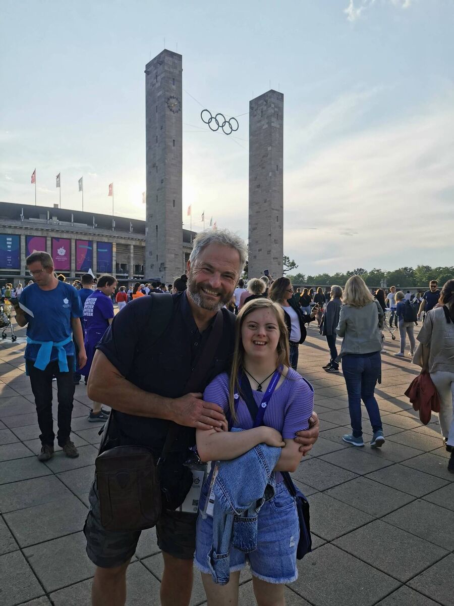 Jessie Waschkowitz from Castletownbere with her father Reinhard Waschkowitz at the 2023 Special Olympics World Summer Games in Berlin.