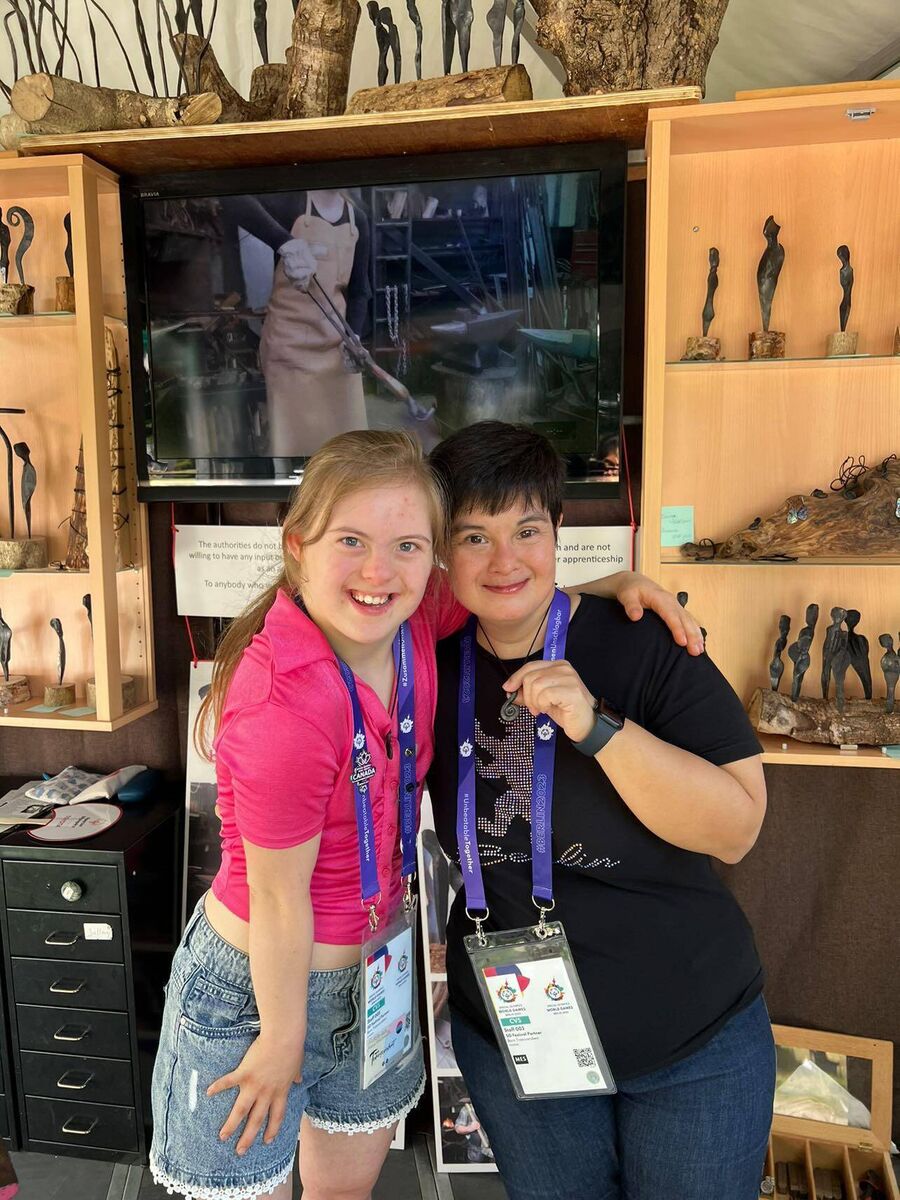 Jessie Waschkowitz from West Cork with Marina Froelich who she befriended while selling her art at the 2023 Special Olympics World Summer Games