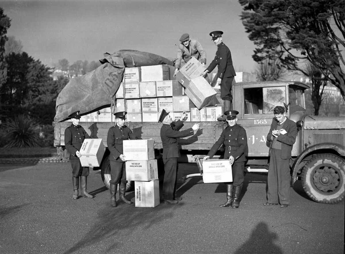 PRECIOUS CARGO: Civil Defence personnel unloading gas masks at Fitzgerald’s Park, Cork city, on December 7, 1940