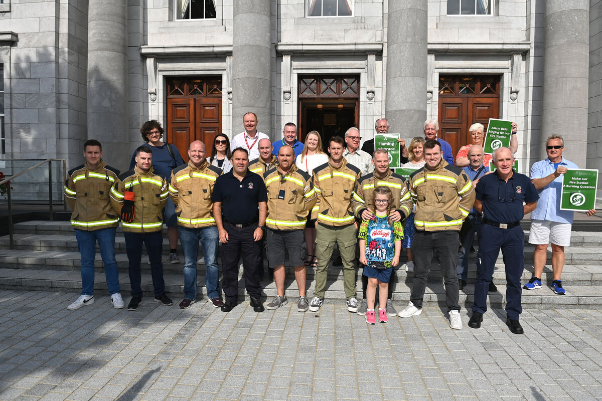 Cork City Firefighters at the City Hall, Cork, for a meeting to compel the council executive to reopen the station in Ballincollig. Cork. Included are Councillors and local Ballincollig supporters. Picture Dan Linehan Cork City Firefighters at the City Hall, Cork, for a meeting to compel the council executive to reopen the station in Ballincollig. Cork. Included are Councillors and local Ballincollig supporters. Picture Dan Linehan