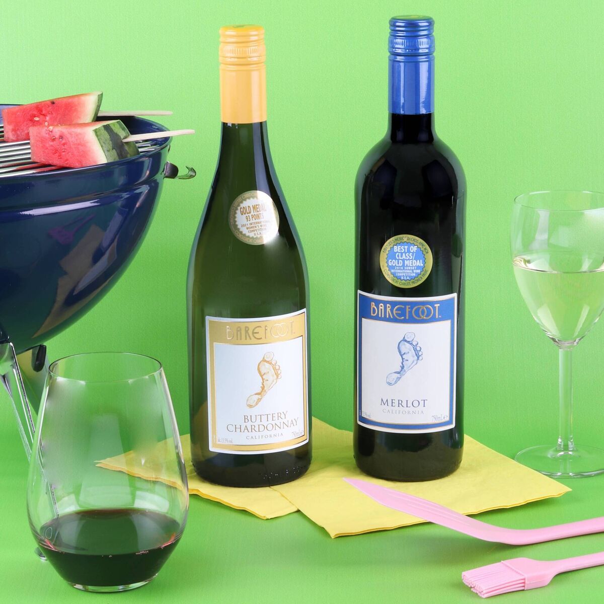 Barefoot Buttery Chardonnay and Merlot. Barefoot Buttery Chardonnay and Merlot.