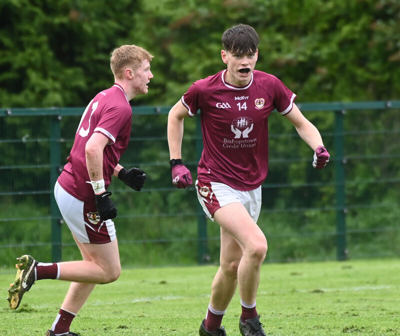 Bishopstown's Neil Crowley celebrates his goal with Jack Tompkins against Douglas during the Rebel Og premier 1 MFC game at Bishopstown. Picture; Eddie O'Hare Bishopstown's Neil Crowley celebrates his goal with Jack Tompkins against Douglas during the Rebel Og premier 1 MFC game at Bishopstown. Picture; Eddie O'Hare