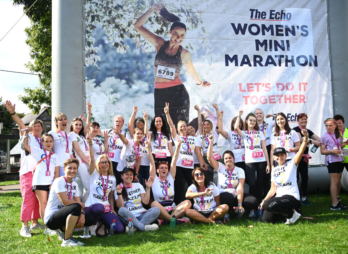 Runners from Together Razem 4 Ukraine at the finish of The Echo Women’s Mini Marathon last year. 