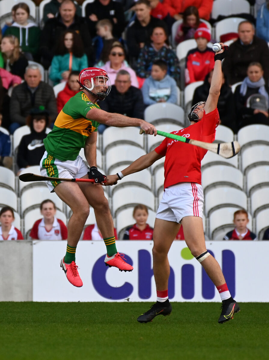 Castlemartyr's Ciarán Joyce wins the sliotar from Castlelyons Colm Spillane during the Co-Op SuperStores PIHC semi final at Páirc Uí Chaoimh last season. Picture: Eddie O'Hare