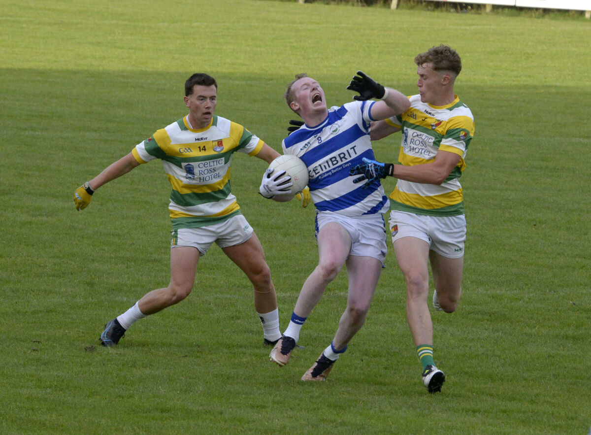 Carbery Rangers' John Hodnett and Barry Kerr tackling Conor Cahalane. Picture: Denis Boyle Carbery Rangers' John Hodnett and Barry Kerr tackling Conor Cahalane. Picture: Denis Boyle