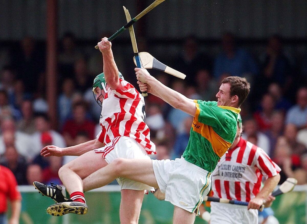 Hurleys smash as Newtownshandrum's Alan T O'Brien clashes with Imokilly's Ger Melvin in the 2003 quarter-final. Picture: Des Barry Hurleys smash as Newtownshandrum's Alan T O'Brien clashes with Imokilly's Ger Melvin in the 2003 quarter-final. Picture: Des Barry