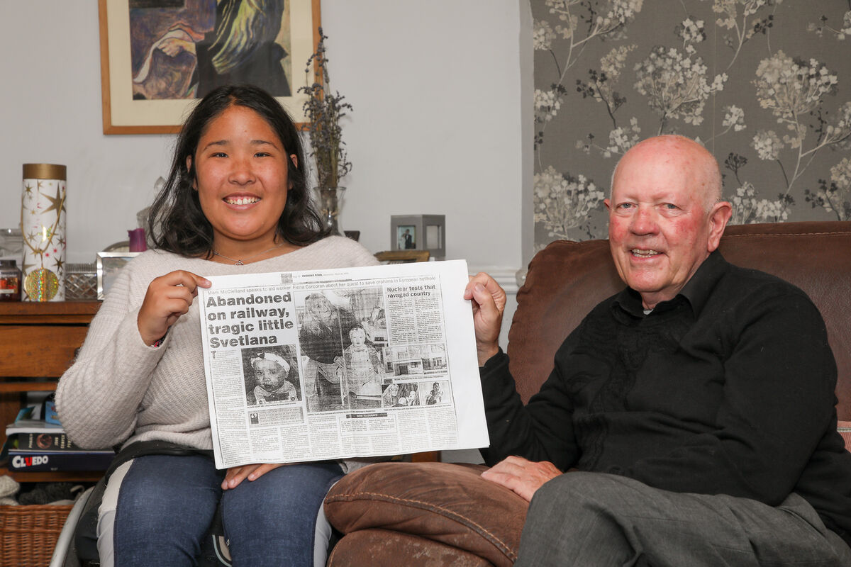 Aimee and Jack Keneally at home in Kinsale. Co. Cork with the article that triggered her adoption from Kazakhatan in February 2004. Picture: David Creedon Aimee and Jack Keneally at home in Kinsale. Co. Cork with the article that triggered her adoption from Kazakhatan in February 2004. Picture: David Creedon