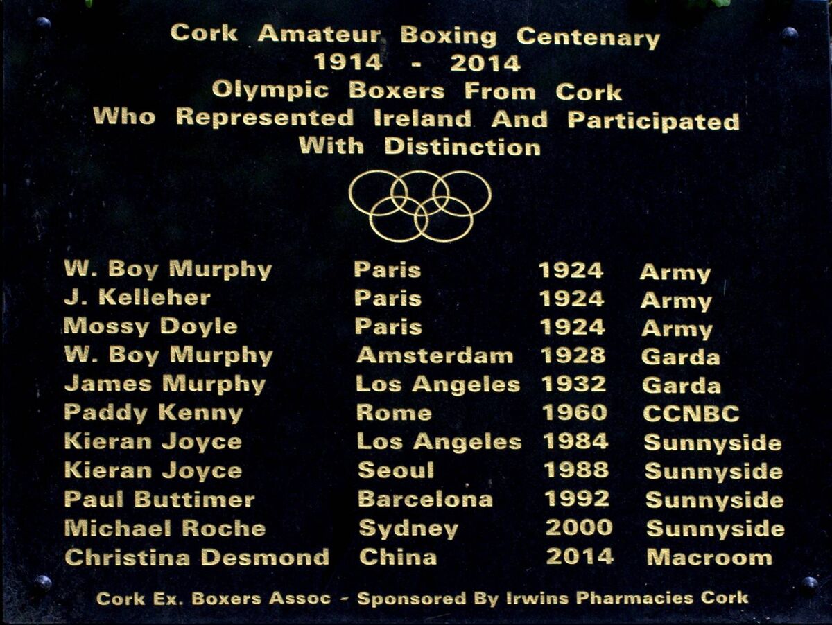 The plaque in Bishop Bishop Lucey Park, Cork, honouring all Cork Boxers that have taken part in Olympic Games since 1924 which was unveiled to coincide with the centenar of the Cork Boxing Centenary in 2014. Picture: Doug Minihane