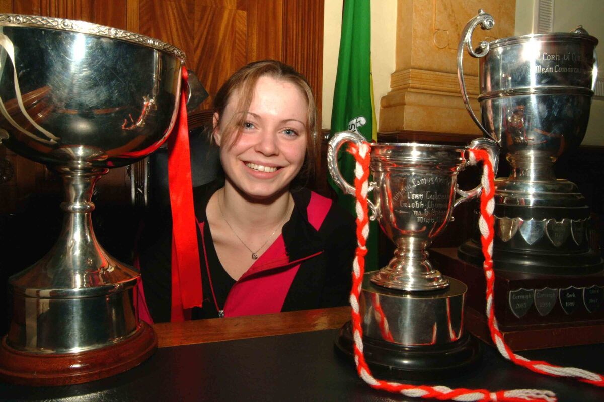 Cork Minor camogie captain, Anna Geary with some of the camogie silverware on display at the civic reception at City Hall on Friday 23jan04.Pic: Larry Cummins087 4179899EEcho Marking Cork Minor camogie captain, Anna Geary with some of the camogie silverware on display at the civic reception at City Hall on Friday 23jan04.Pic: Larry Cummins087 4179899EEcho Marking