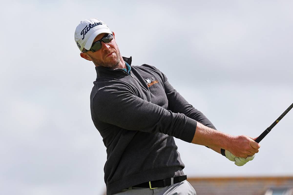 Peter O'Keeffe (Douglas) tees off during the quarter-finals of the Pierse Motors Championship at Lahinch Golf Club. picture: Niall O'Shea