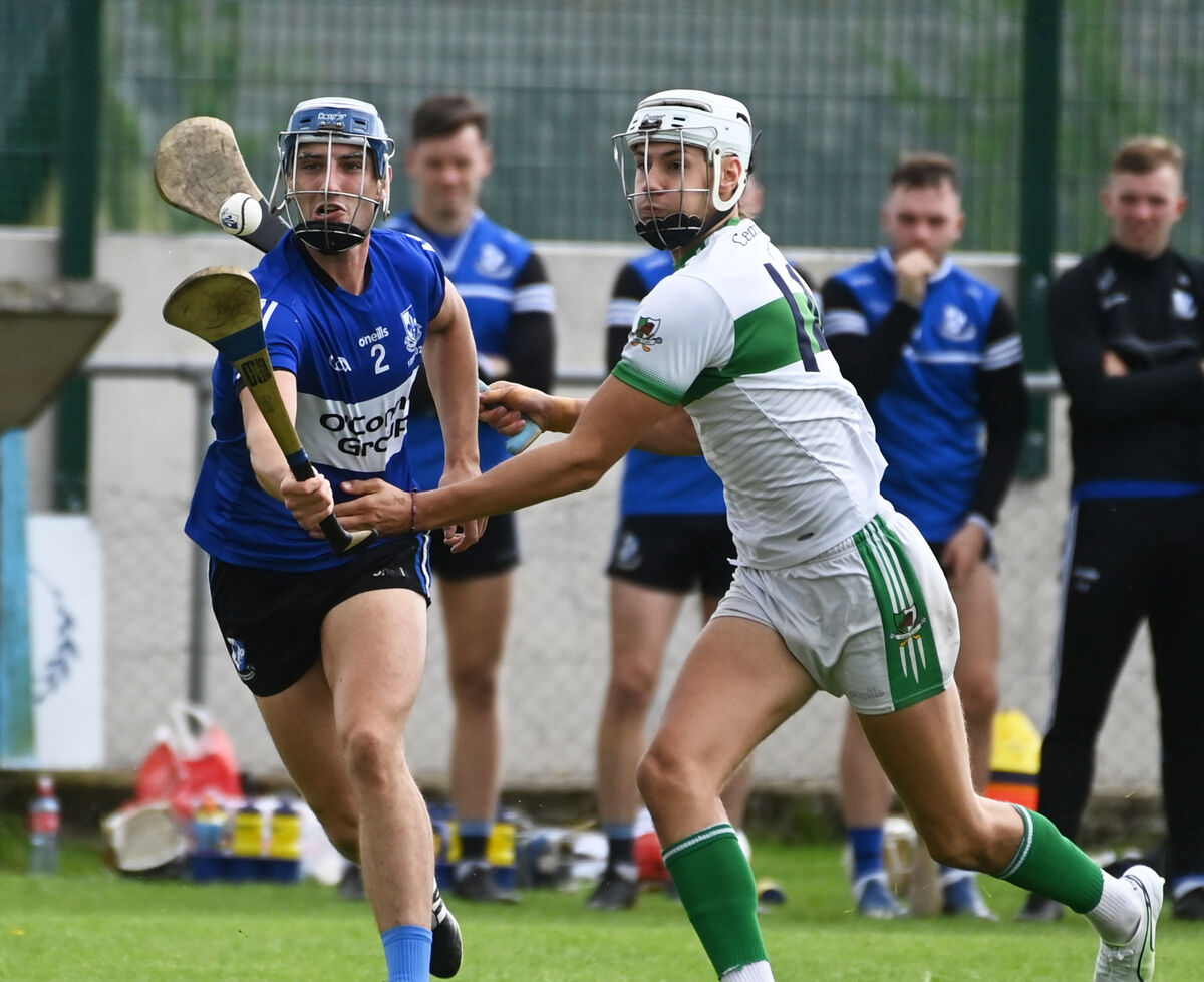 Sarsfield's Paul Leopold wins the ball from Kanturk's Alan Walsh during the Co-Op Superstores Cork PSHC at Fermoy. Picture: Eddie O'Hare Sarsfield's Paul Leopold wins the ball from Kanturk's Alan Walsh during the Co-Op Superstores Cork PSHC at Fermoy. Picture: Eddie O'Hare