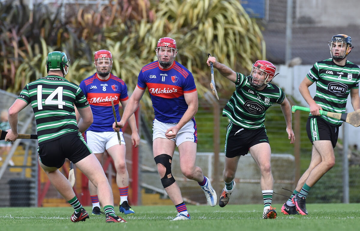 Sam Guilfoyle, Erin’s Own, looking to break past Brian Hartnett, Douglas. Picture: Dan Linehan Sam Guilfoyle, Erin’s Own, looking to break past Brian Hartnett, Douglas. Picture: Dan Linehan