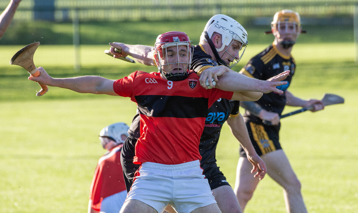  Pádraig De Róiste, Fermoy, can't get possession from Keith Dennehy, Cloyne, during their Co-Op Superstores SAHC match in Youghal. Picture Dan Linehan