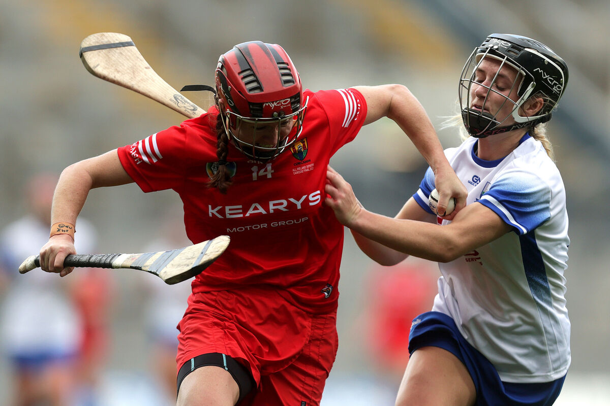 Cork’s Katrina Mackey takes on Kate Lynch of Waterford at Croke Park. Picture: INPHO/Laszlo Geczo