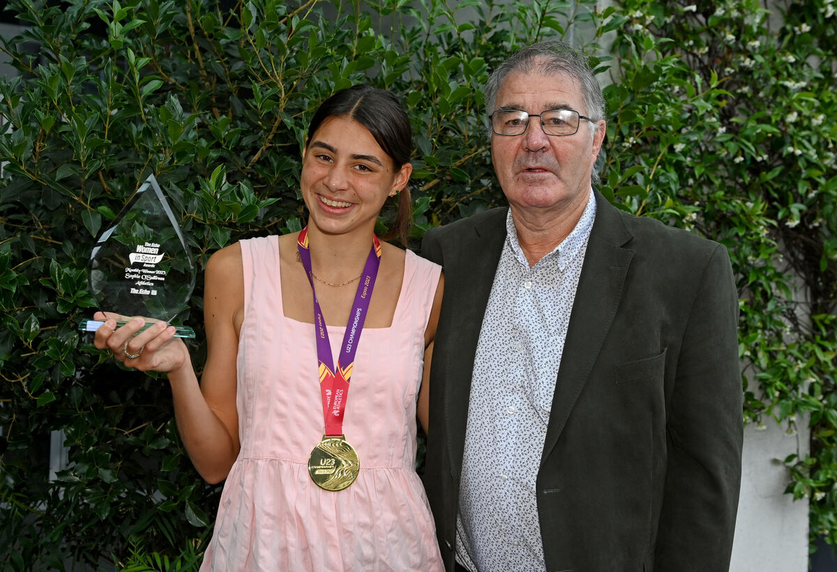 Sophie O'Sullivan, Athletics, The Echo Women in sport awards monthly winner with her grandfather John O'Sullivan Picture; Eddie O'Hare