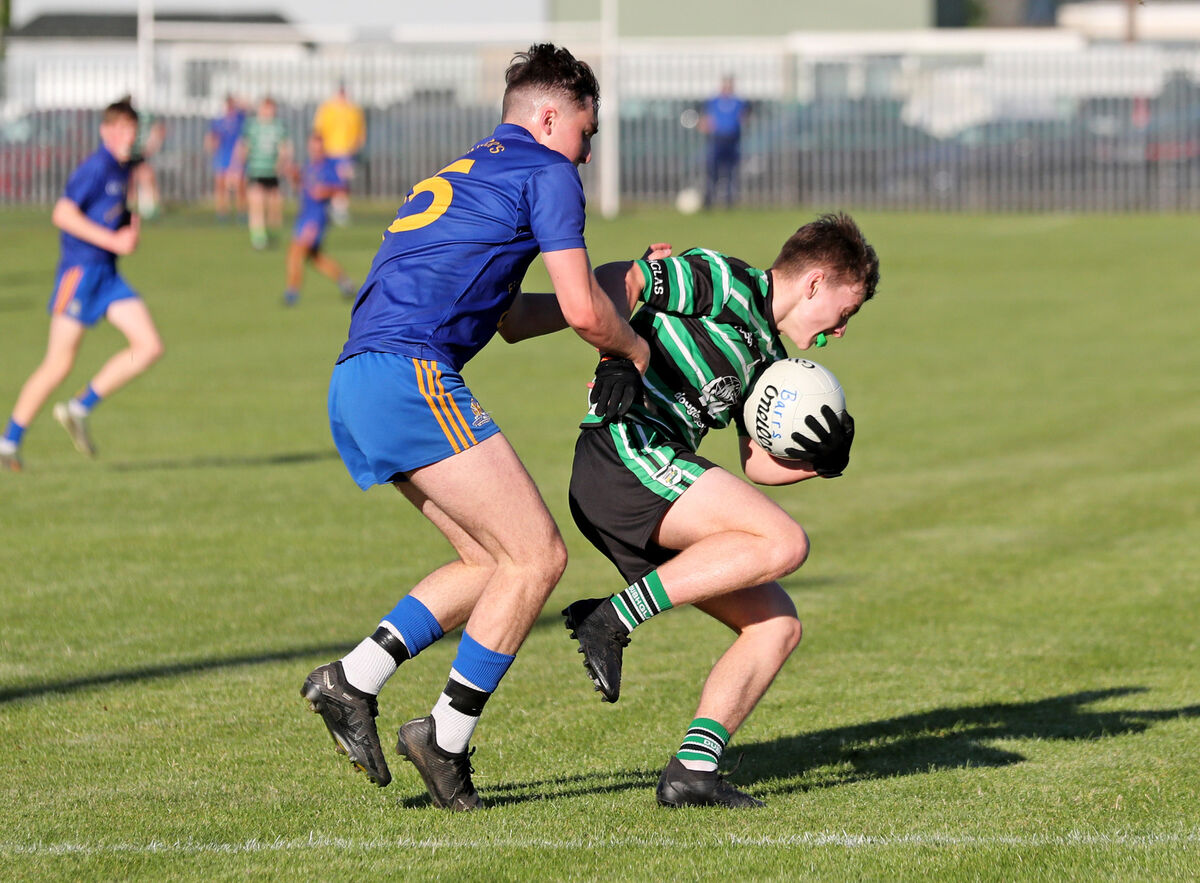 Joe Mouret, Douglas, Cian O'Sullivan, St. Finbarr's. Rebel Og, 2023 Premier 1 Minor Football Championship, Douglas V's St. Finbarr's at Douglas GAA, Douglas, Cork. Joe Mouret, Douglas, Cian O'Sullivan, St. Finbarr's. Rebel Og, 2023 Premier 1 Minor Football Championship, Douglas V's St. Finbarr's at Douglas GAA, Douglas, Cork.