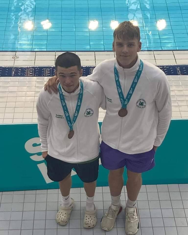 Eanna Garvey, bronze medallist at 400m IM with club mate Senan Harvey, Silver medallist at 200m Breaststroke, at the Irish Youth &amp; Senior Championships. Picture: Mallow Swans SC.