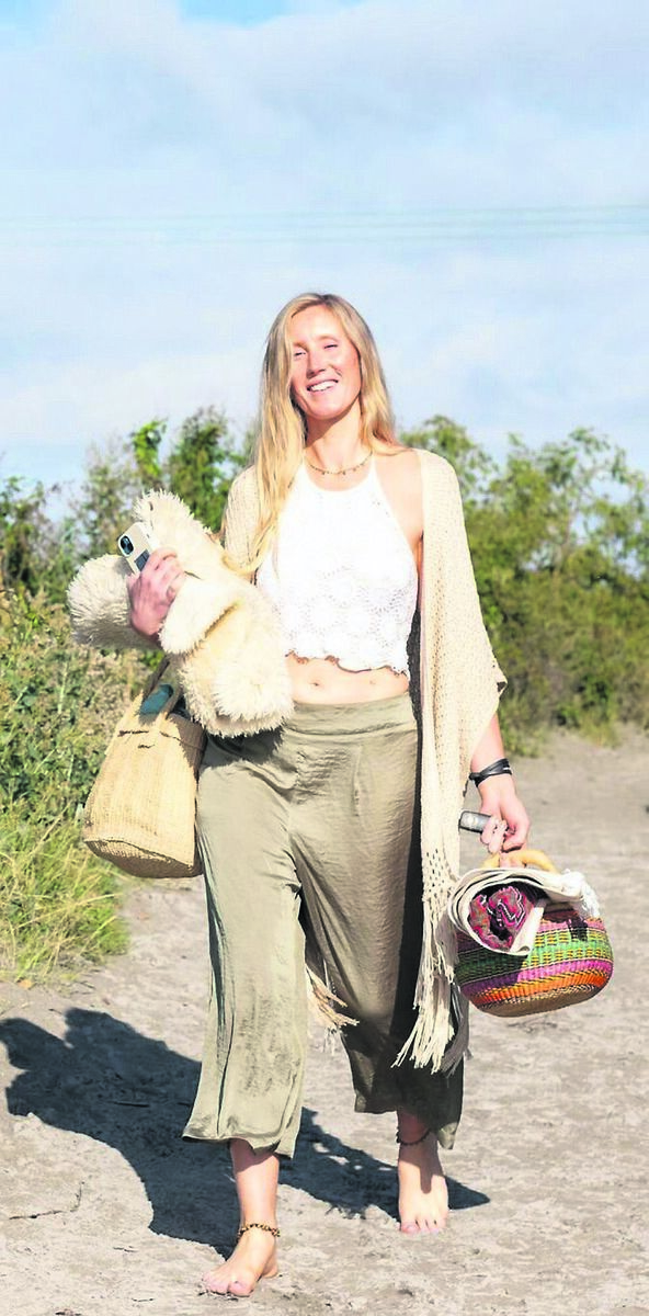 Wellbeing specialist Fiona Loughran arriving at Dock Beach in Kinsale with her toolkit. Picture: Richard Gordon Wellbeing specialist Fiona Loughran arriving at Dock Beach in Kinsale with her toolkit. Picture: Richard Gordon
