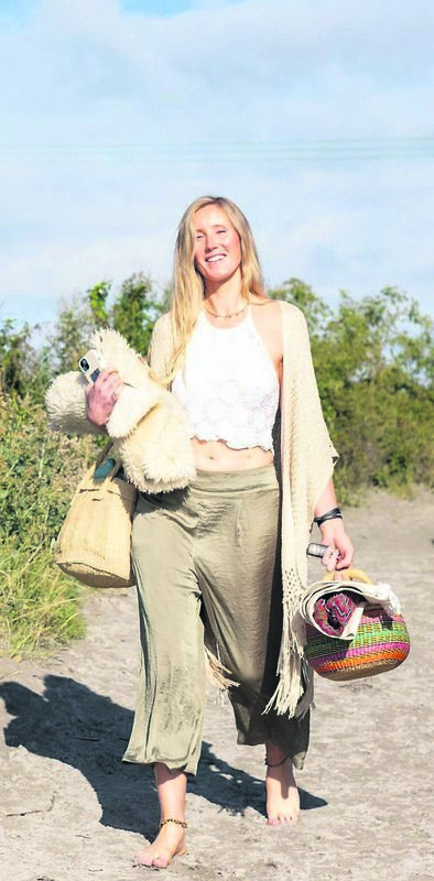 Wellbeing specialist Fiona Loughran arriving at Dock Beach in Kinsale with her toolkit. Picture: Richard Gordon Wellbeing specialist Fiona Loughran arriving at Dock Beach in Kinsale with her toolkit. Picture: Richard Gordon