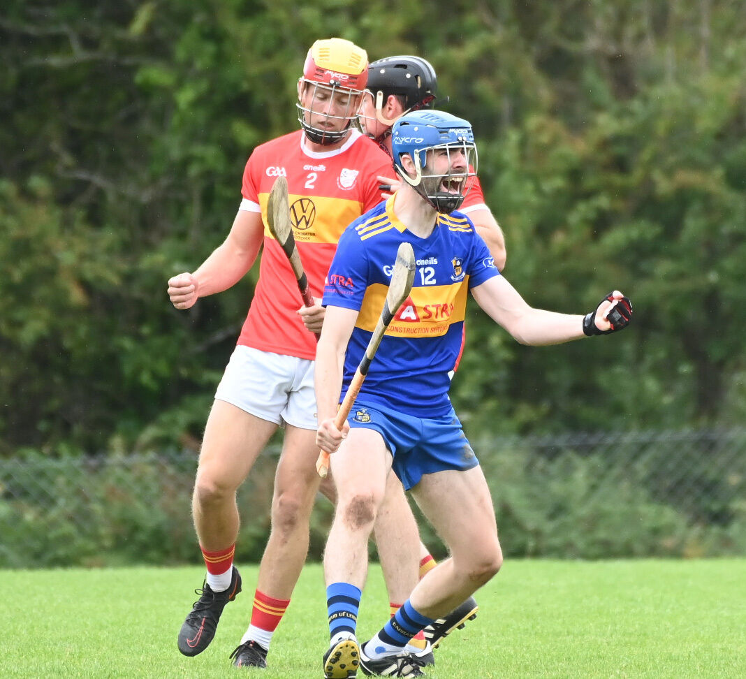 Carrigaline's Brian Kelleher celebrates the first of his three goals against Éire Óg. Picture: Eddie O'Hare Carrigaline's Brian Kelleher celebrates the first of his three goals against Éire Óg. Picture: Eddie O'Hare