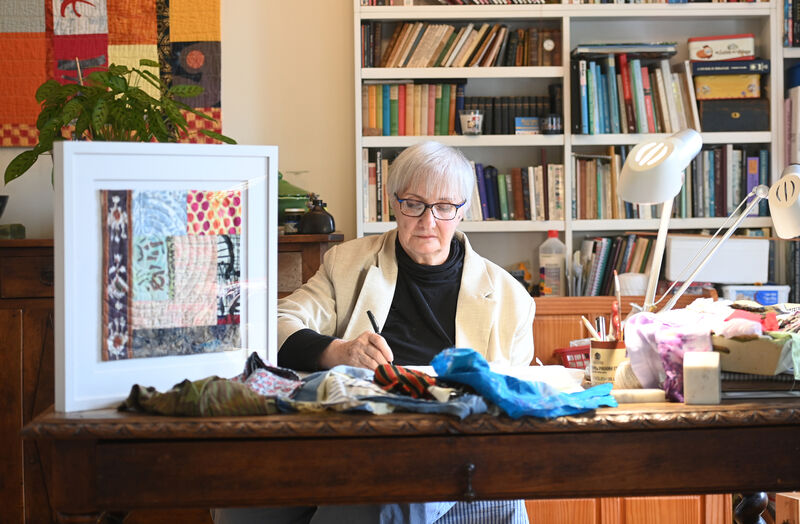 Evelyn Montague, with some of her work.