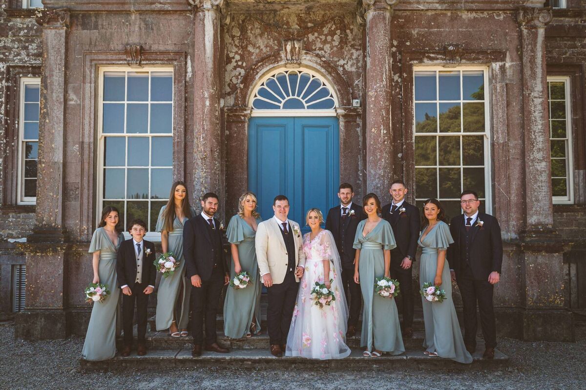 The bride’s sister Megan was maid of honour. Best friend Leona, sisters Chloe and Lauren and Jeff’s sister Monique (bridesmaids). Trevor (best man), Samuel (junior best man), Daniel, Damien, Kieran (groomsmen). The bride’s sister Megan was maid of honour. Best friend Leona, sisters Chloe and Lauren and Jeff’s sister Monique (bridesmaids). Trevor (best man), Samuel (junior best man), Daniel, Damien, Kieran (groomsmen).