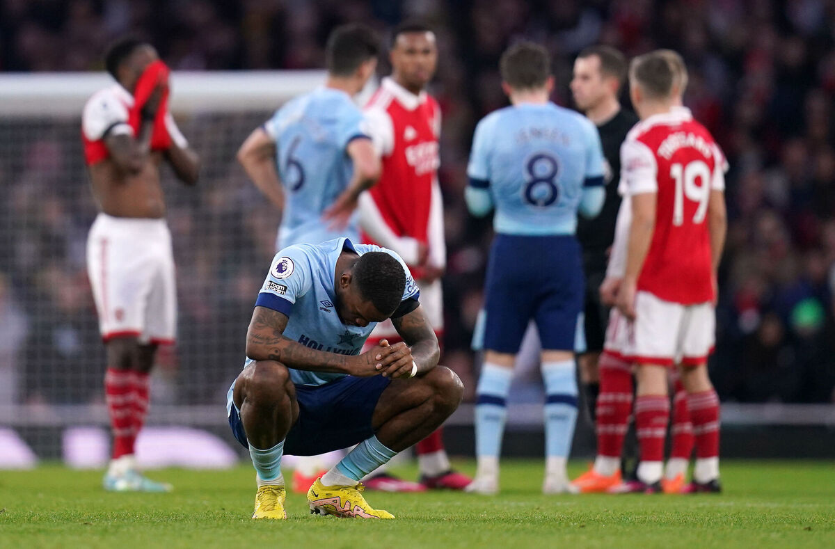 Brentford's Ivan Toney waits for the VAR check after scoring their side's equaliser during the Premier League match at the Emirates Stadium, London. Picture: John Walton/PA Wire.